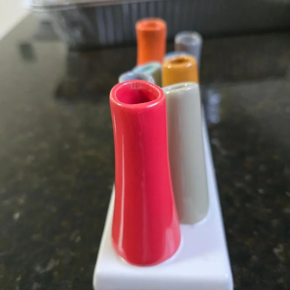 Chive Pooley ceramic bud free stand vase featuring 8 colorful tubes 7.5x3x4.5